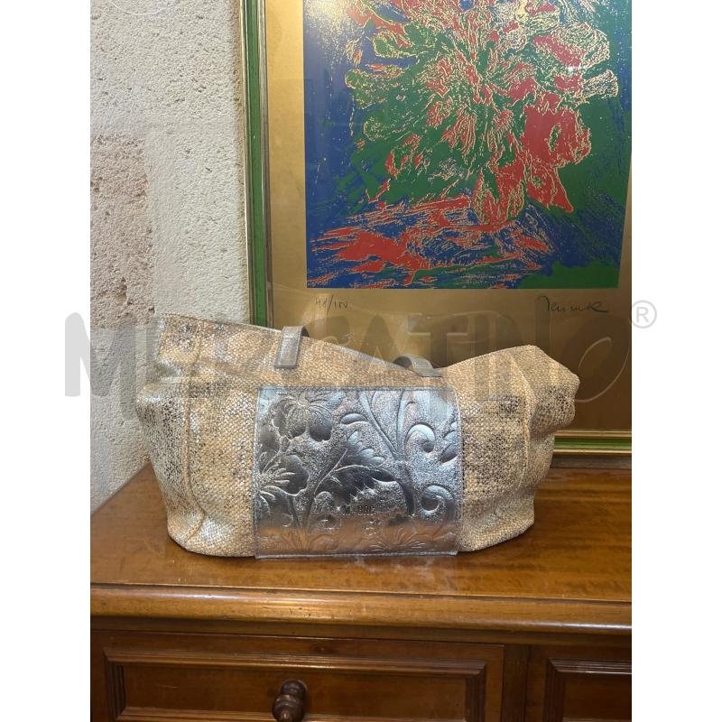 BORSA DONNA M BRC BRACCIALINI PELLE BEIGE ARGENTATA | Mercatino dell'Usato Manduria 1