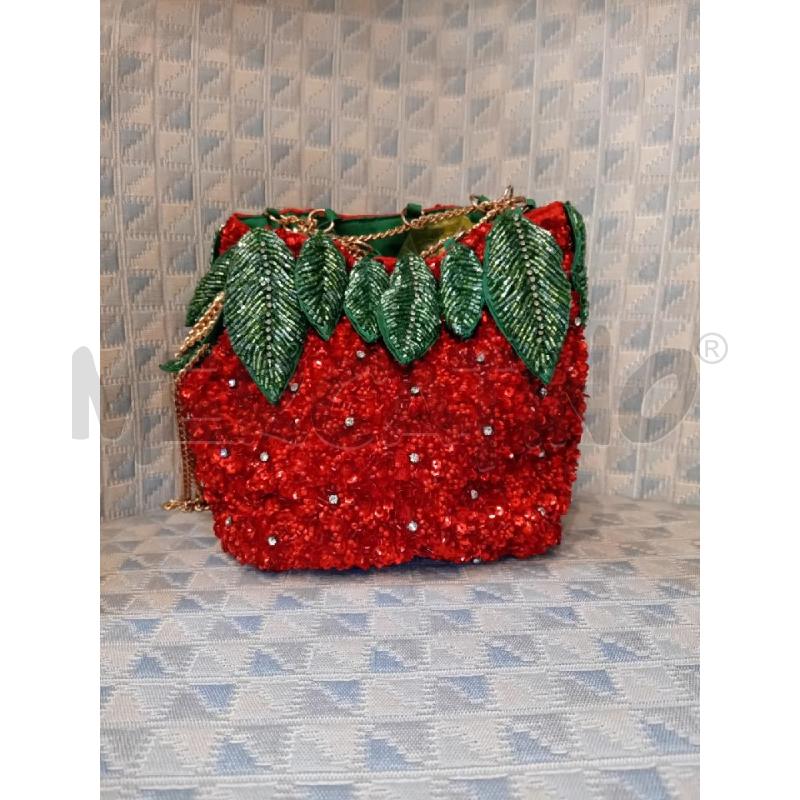 BORSA DONNA ZARA FRAGOLA ROSSA PERLINE  | Mercatino dell'Usato Manduria 1