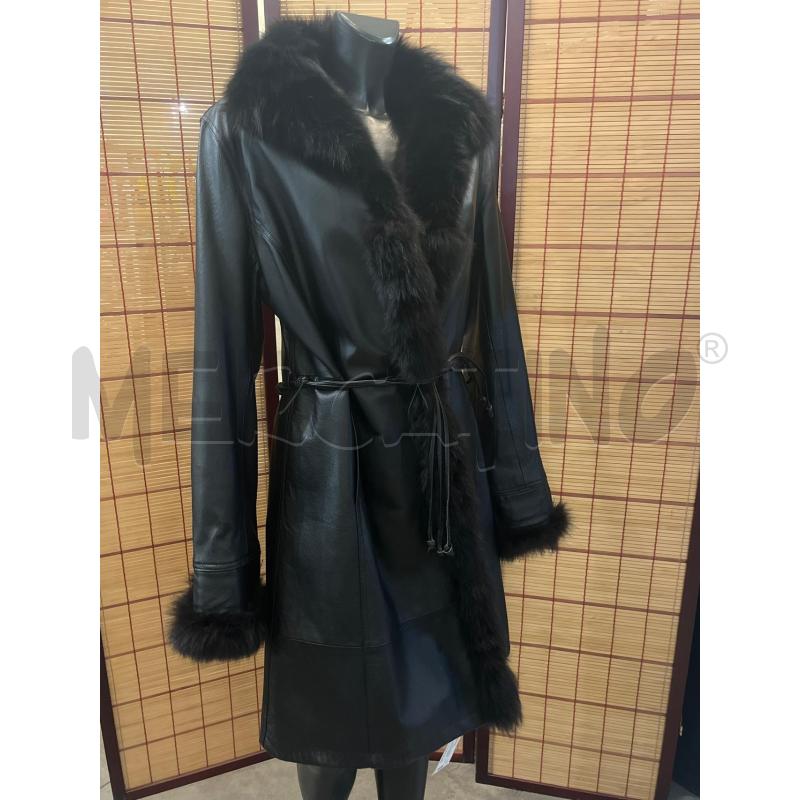 CAPPOTTO DONNA 48 CONBIPEL PELLE NERO BORDO PELLICCIA | Mercatino dell'Usato Manduria 1