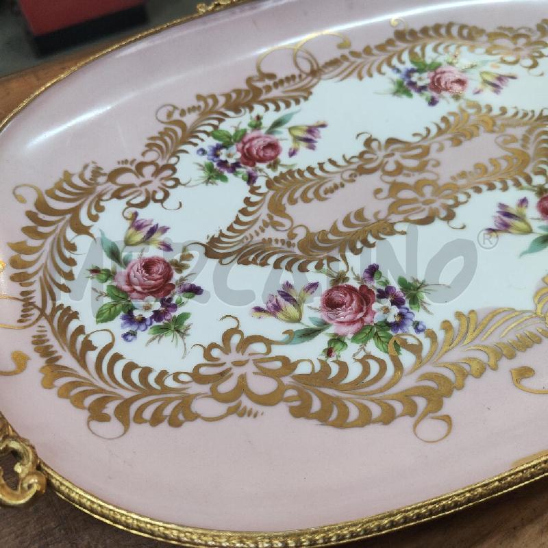 CENTROTAVOLA OVALE T LIMOGES ROSA ORO FIORI BORDO OTTONE  | Mercatino dell'Usato Manduria 3