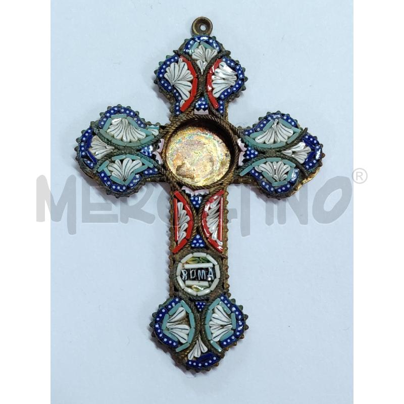 CIONDOLO CROCE OTTONE MICROMOSAICO TURCHESE ROSSO ROMA  | Mercatino dell'Usato Manduria 1
