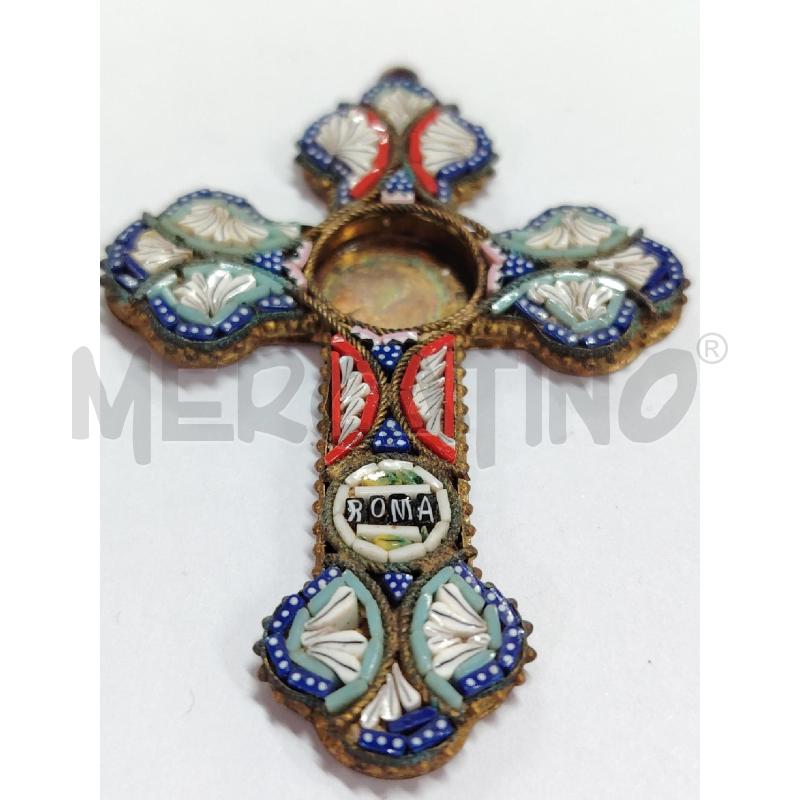 CIONDOLO CROCE OTTONE MICROMOSAICO TURCHESE ROSSO ROMA  | Mercatino dell'Usato Manduria 2