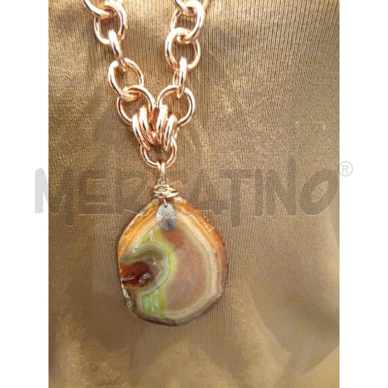COLLANA ALTA BIGIOTTERIA CIONDOLO AGATA MARRONE VERDE CATENA ANELLI ROSATI | Mercatino dell'Usato Manduria 2