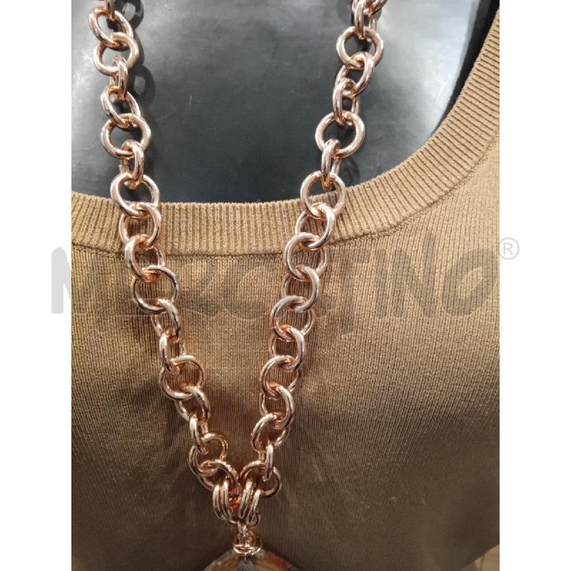 COLLANA ALTA BIGIOTTERIA CIONDOLO AGATA MARRONE VERDE CATENA ANELLI ROSATI | Mercatino dell'Usato Manduria 3