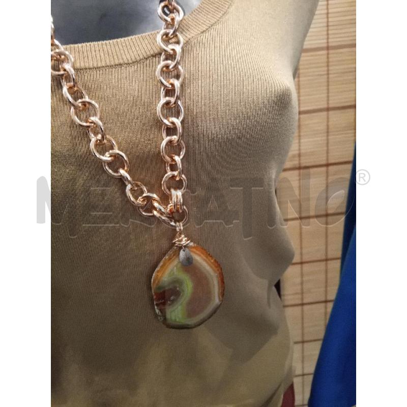 COLLANA ALTA BIGIOTTERIA CIONDOLO AGATA MARRONE VERDE CATENA ANELLI ROSATI | Mercatino dell'Usato Manduria 4