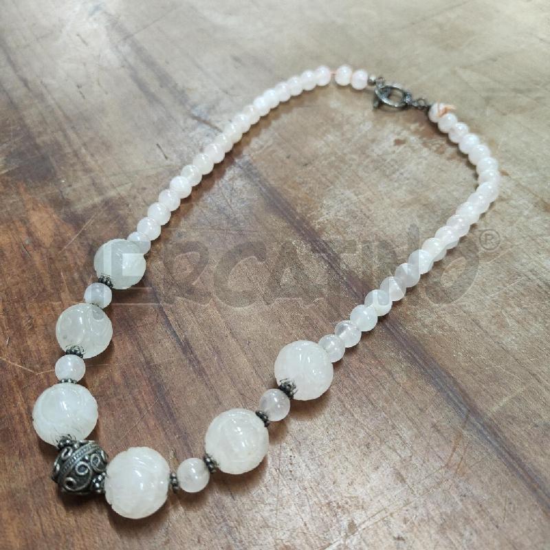 COLLANA EPOCA QUARZO ROSA PERLE INTAGLIATE CERVED PINK JADE | Mercatino dell'Usato Manduria 4