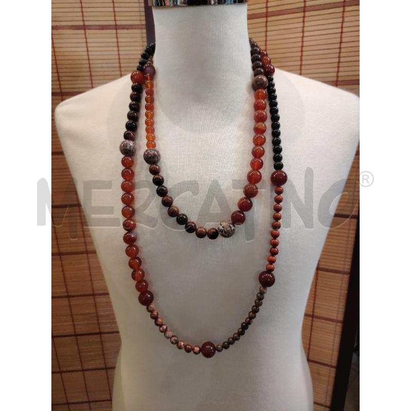 COLLANA LUNGA SFERE CORNIOLA DIASPRO AGATA OCCHIO DI FALCO | Mercatino dell'Usato Manduria 1