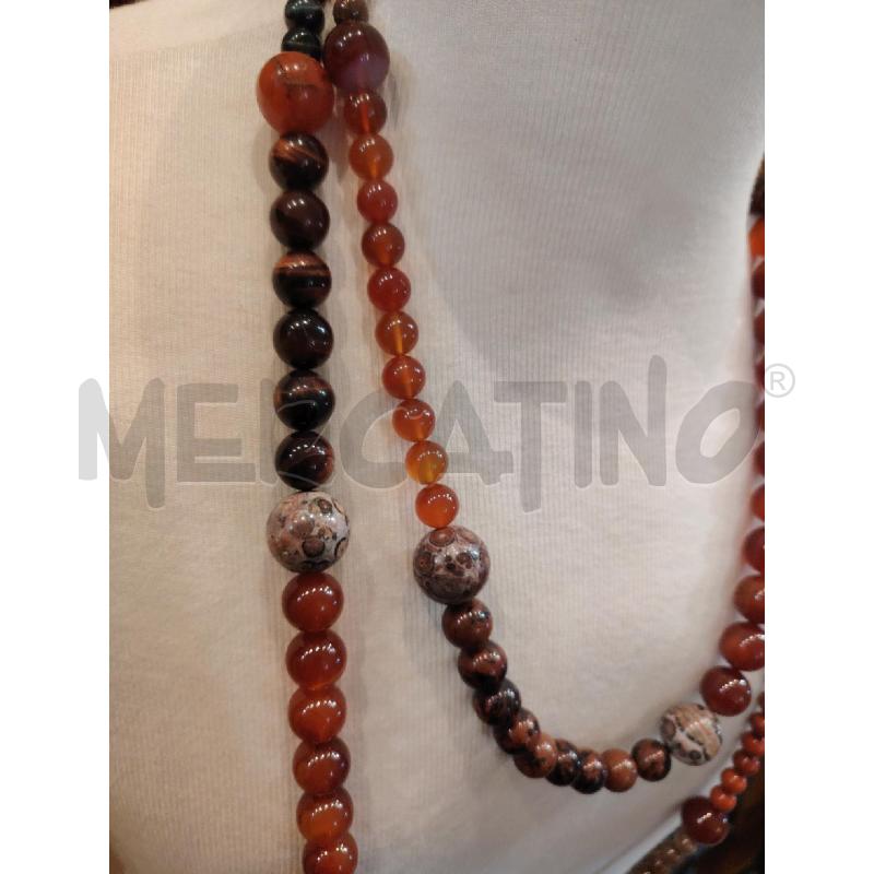 COLLANA LUNGA SFERE CORNIOLA DIASPRO AGATA OCCHIO DI FALCO | Mercatino dell'Usato Manduria 4