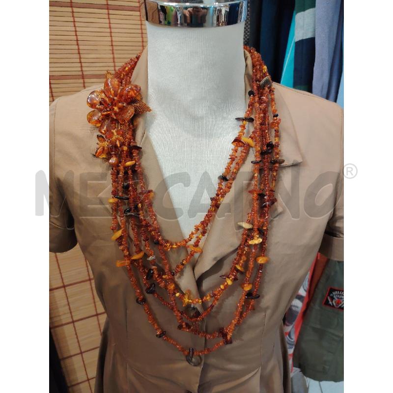 COLLANA MULTIFILO AMBRA CON FIORE E PERLINE | Mercatino dell'Usato Manduria 1