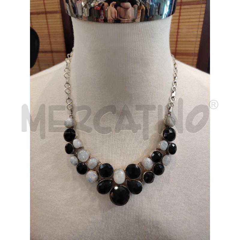 COLLANA ONICE NERA SFACCETTATA PIETRA DI LUNA ARG | Mercatino dell'Usato Manduria 1