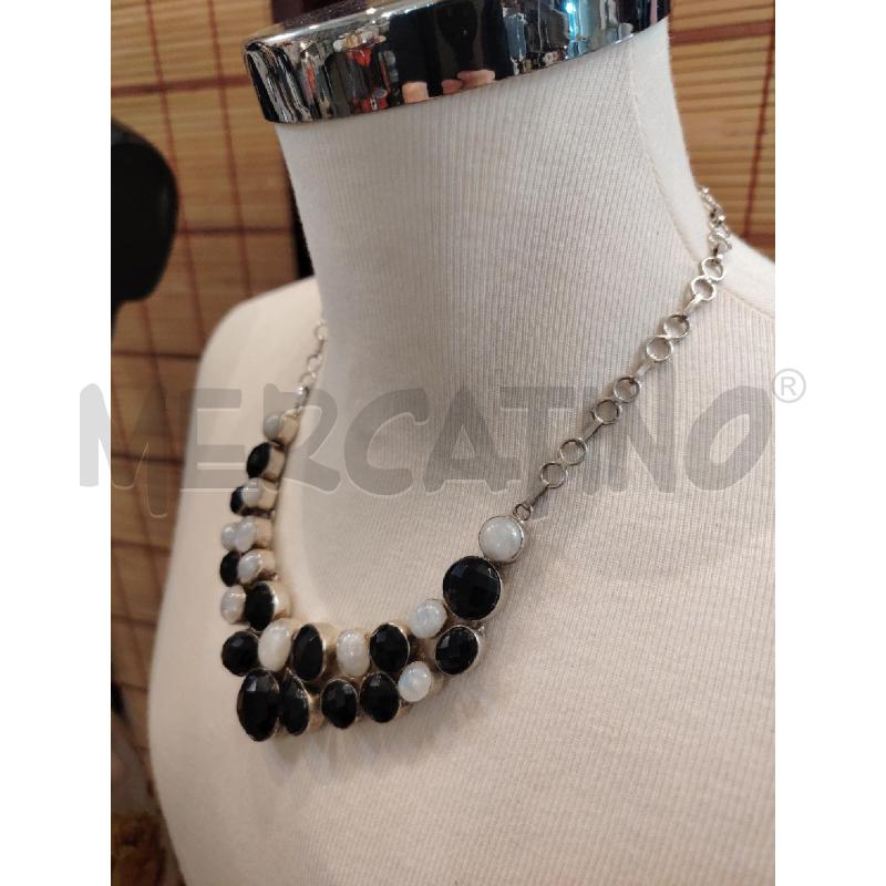 COLLANA ONICE NERA SFACCETTATA PIETRA DI LUNA ARG | Mercatino dell'Usato Manduria 2