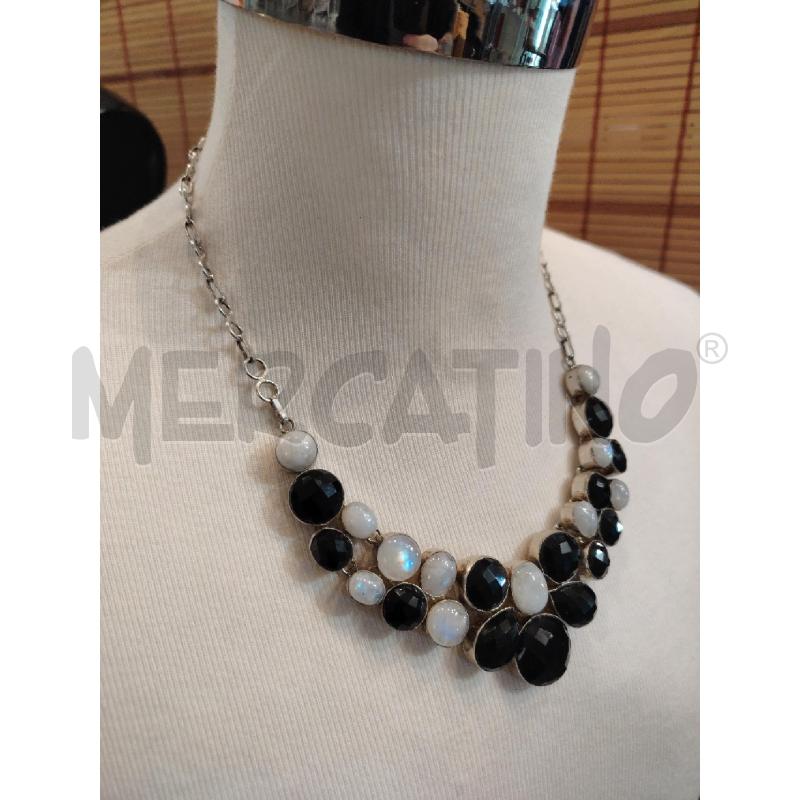 COLLANA ONICE NERA SFACCETTATA PIETRA DI LUNA ARG | Mercatino dell'Usato Manduria 3