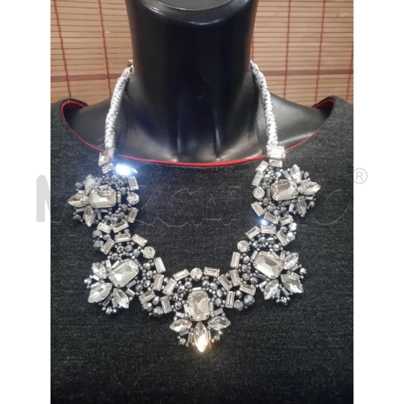 COLLANA TWIN SET STRASS GIOIELLO ARGENTATO  | Mercatino dell'Usato Manduria 1
