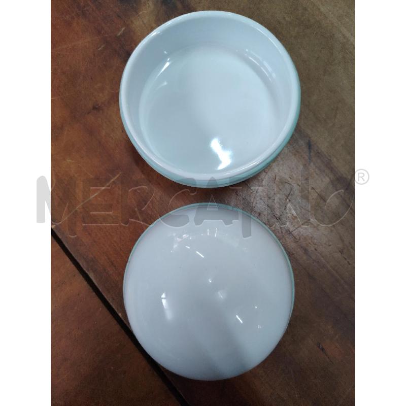 CONTENITORE CERAMICA MID CENTURY BIANCO FASCE GOMMATE CELESTI | Mercatino dell'Usato Manduria 3