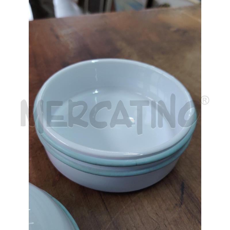 CONTENITORE CERAMICA MID CENTURY BIANCO FASCE GOMMATE CELESTI | Mercatino dell'Usato Manduria 4