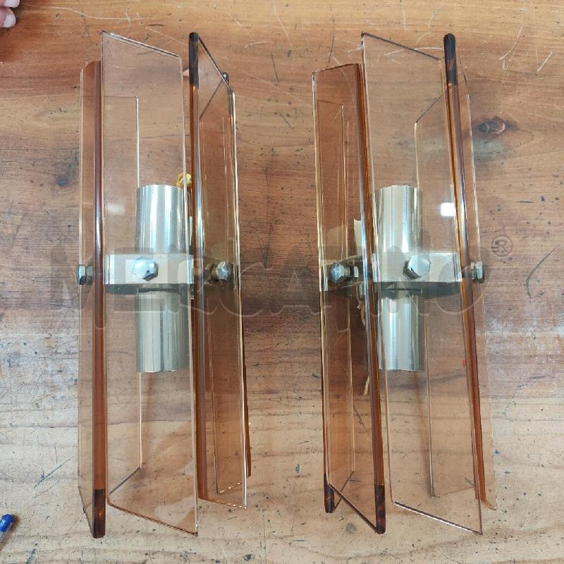 COPPIA APPLIQUE ATTR VECA VETRO ROSA MID CENTURY MODERNIARIATO | Mercatino dell'Usato Manduria 1
