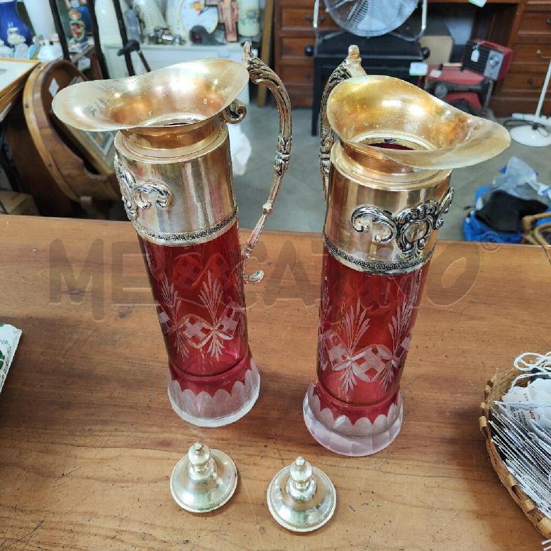 COPPIA BROCCHE CRISTALLO BOHEMIA INTAGLIO ROSSO CHERRY BECCUCCIO MANICO SILVER | Mercatino dell'Usato Manduria 4