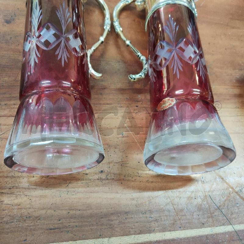 COPPIA BROCCHE CRISTALLO BOHEMIA INTAGLIO ROSSO CHERRY BECCUCCIO MANICO SILVER | Mercatino dell'Usato Manduria 5