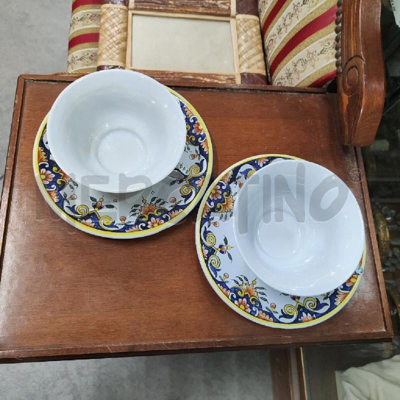 COPPIA TAZZE E PIATTINO FAIENCE DE BLOIS STEMMA FIORI | Mercatino dell'Usato Manduria 3
