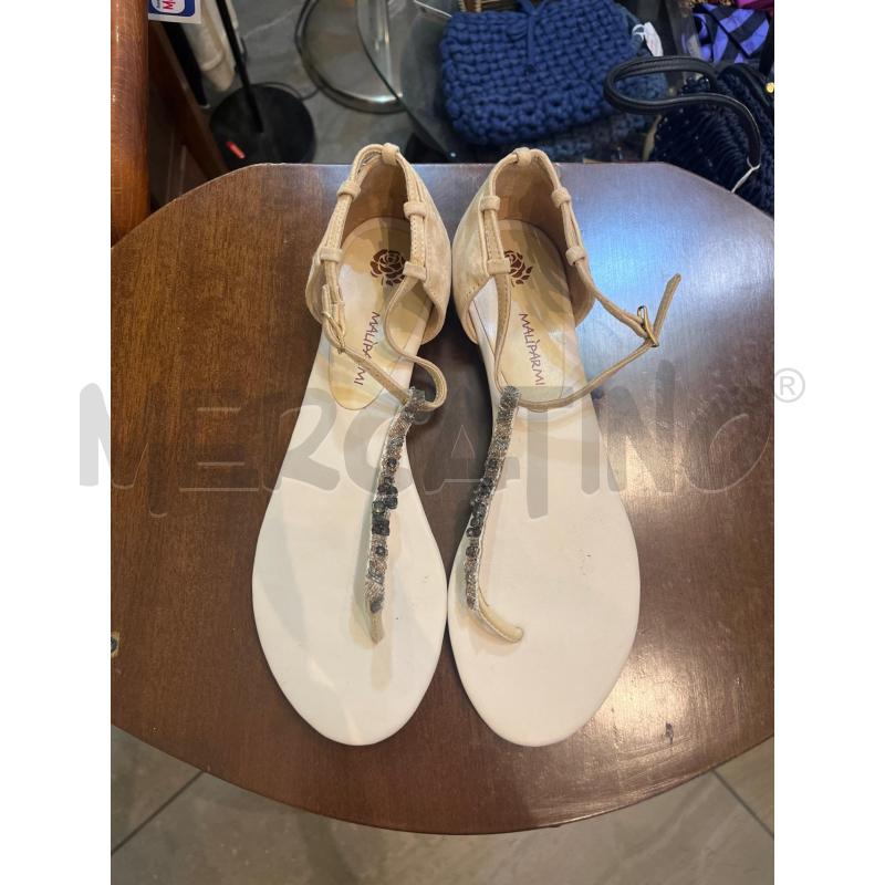 INFRADITO DONNA 39 MALIPARMI BEIGE PELLE STRASS PERLINE GRIGIE | Mercatino dell'Usato Manduria 2