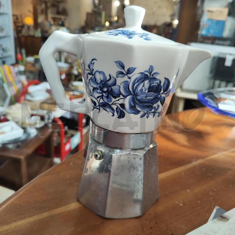 MOKA FLORY EXPRESS PORCELLANA ALLUMINIO FIORI BLU | Mercatino dell'Usato Manduria 1
