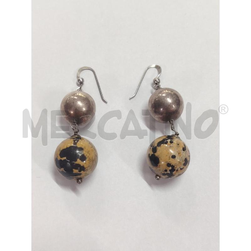 ORECCHINI DOPPIA SFERA ARG MARMO BEIGE NERO | Mercatino dell'Usato Manduria 1