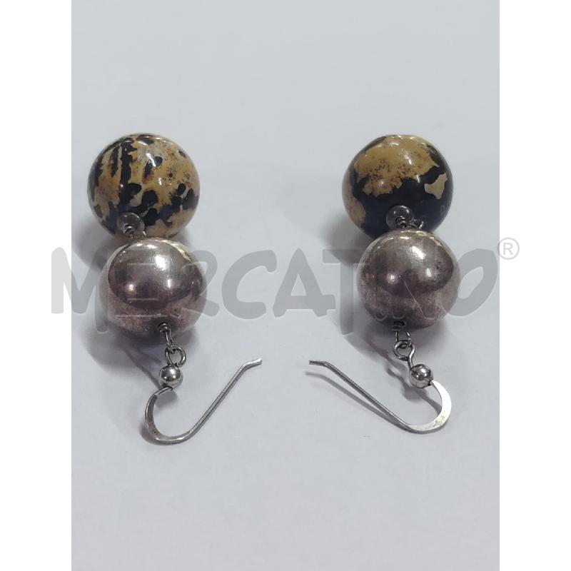 ORECCHINI DOPPIA SFERA ARG MARMO BEIGE NERO | Mercatino dell'Usato Manduria 3