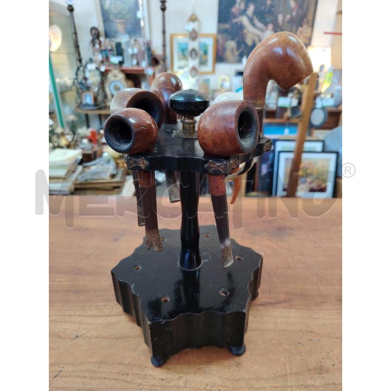 PORTA PIPE LEGNO EPOCA LACCATO NERO POMELLO + 6 PIPE  | Mercatino dell'Usato Manduria 3