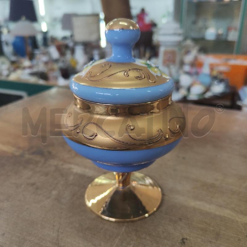 POTICHE VASO OPALINA CELESTE ORO DECORO VENEZIANO | Mercatino dell'Usato Manduria 1