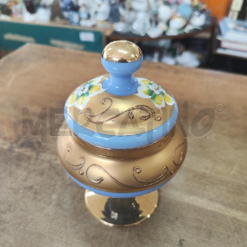 POTICHE VASO OPALINA CELESTE ORO DECORO VENEZIANO | Mercatino dell'Usato Manduria 2