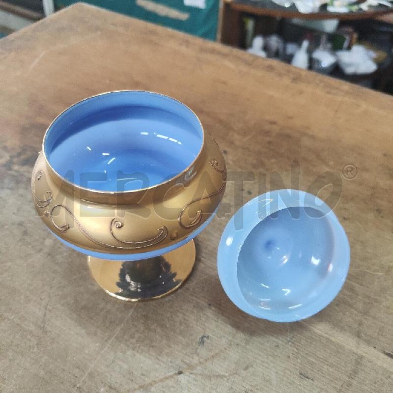 POTICHE VASO OPALINA CELESTE ORO DECORO VENEZIANO | Mercatino dell'Usato Manduria 4