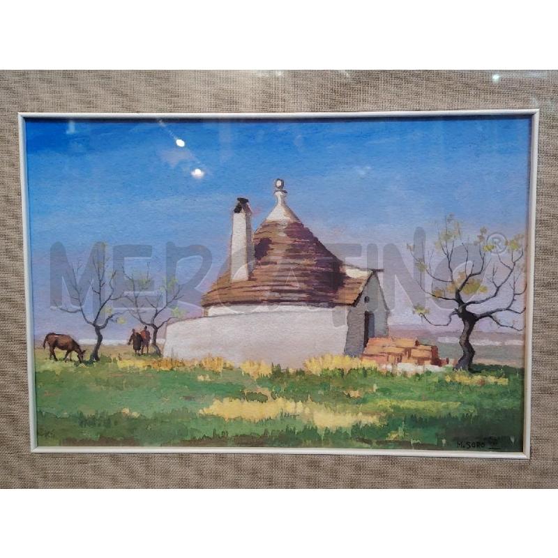 QUADRO MARIO SORO TRULLO IN CAMPAGNA TEMPERA 56X43 CON CORNICE | Mercatino dell'Usato Manduria 2