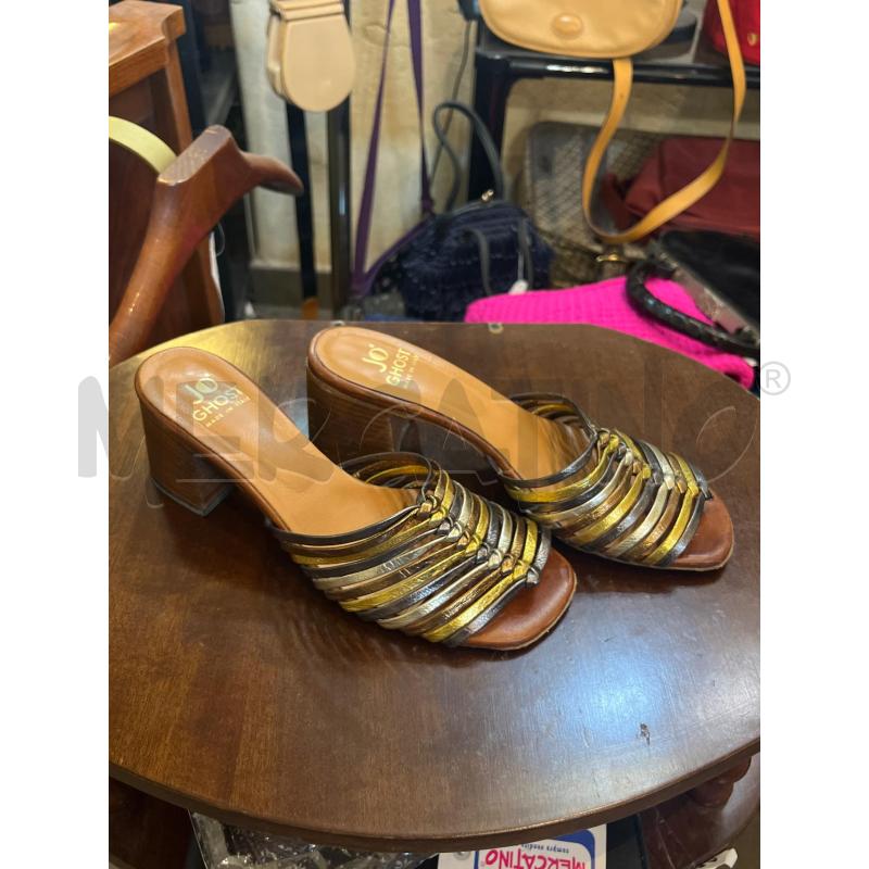 SANDALI DONNA 37 JO GHOST PELLE FASCETTE ARGENTATE DORATE | Mercatino dell'Usato Manduria 1