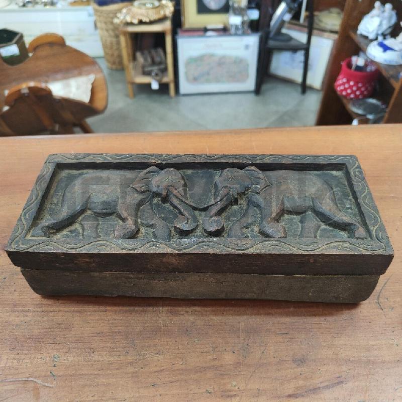 SCATOLA LEGNO SCURO ELEFANTI BIRMANIA | Mercatino dell'Usato Manduria 1