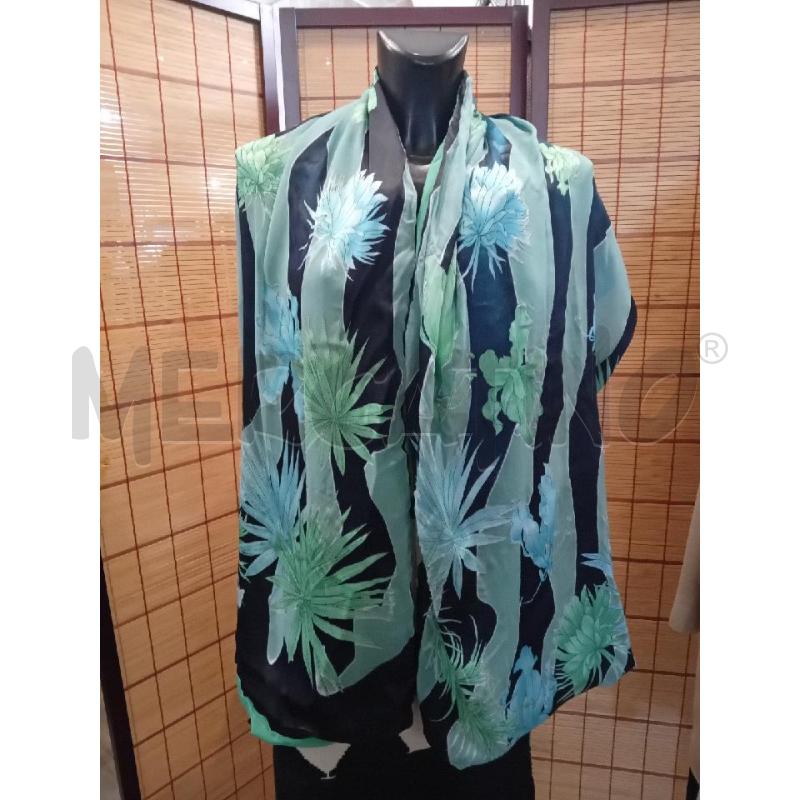 SCIARPA DONNA VERSACE SETA/VISCOSA 70X180 CM VERDE NERA FIORI FOGLIE | Mercatino dell'Usato Manduria 1