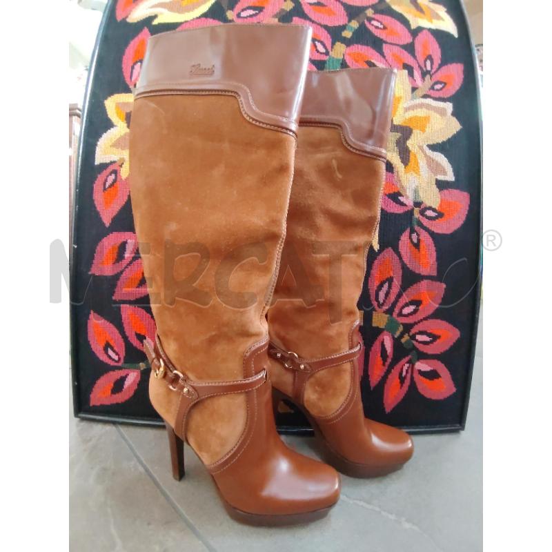 STIVALI DONNA 38 GUCCI PELLE MARRONI SCAMOSCIATI FIBBIA DORATA | Mercatino dell'Usato Manduria 1