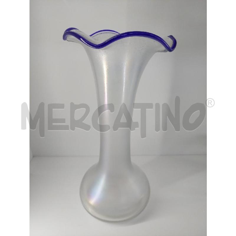 VASO ERWIN EISCH VETRO IRIDESCENTE BORDO BLU 32 CM | Mercatino dell'Usato Manduria 1