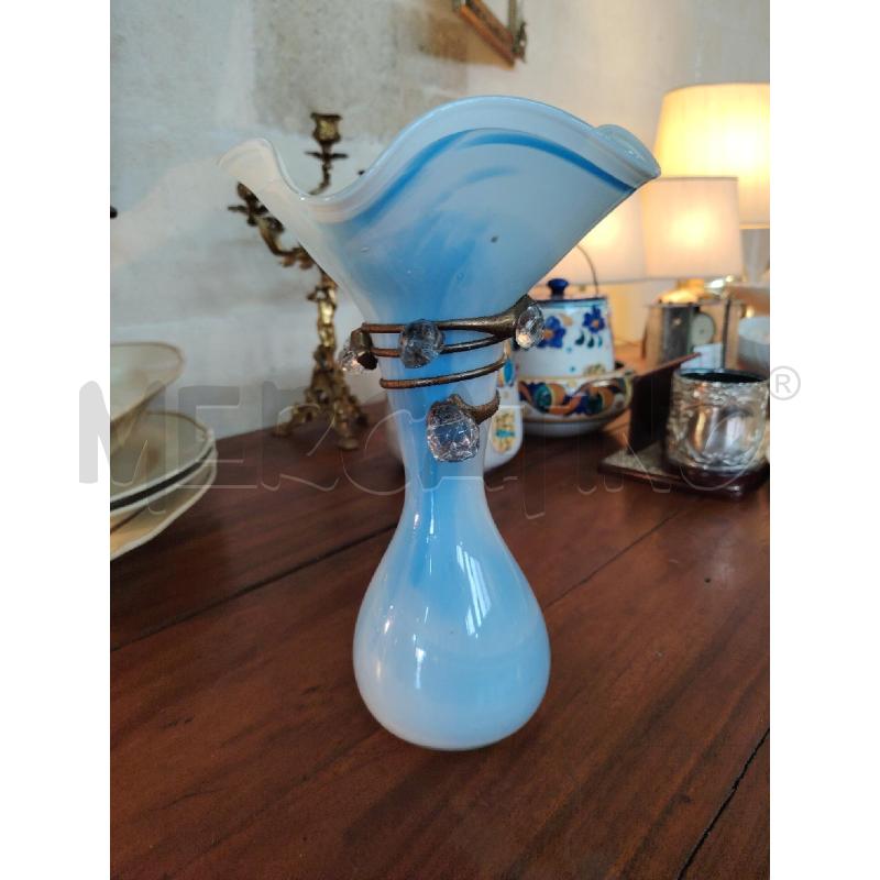 VASO VETRO ART DECO CELESTE SPIRALE OTTONE  | Mercatino dell'Usato Manduria 1