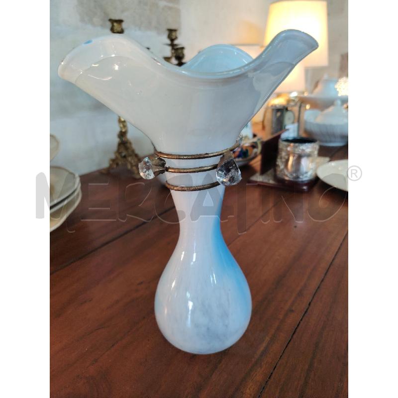 VASO VETRO ART DECO CELESTE SPIRALE OTTONE  | Mercatino dell'Usato Manduria 4