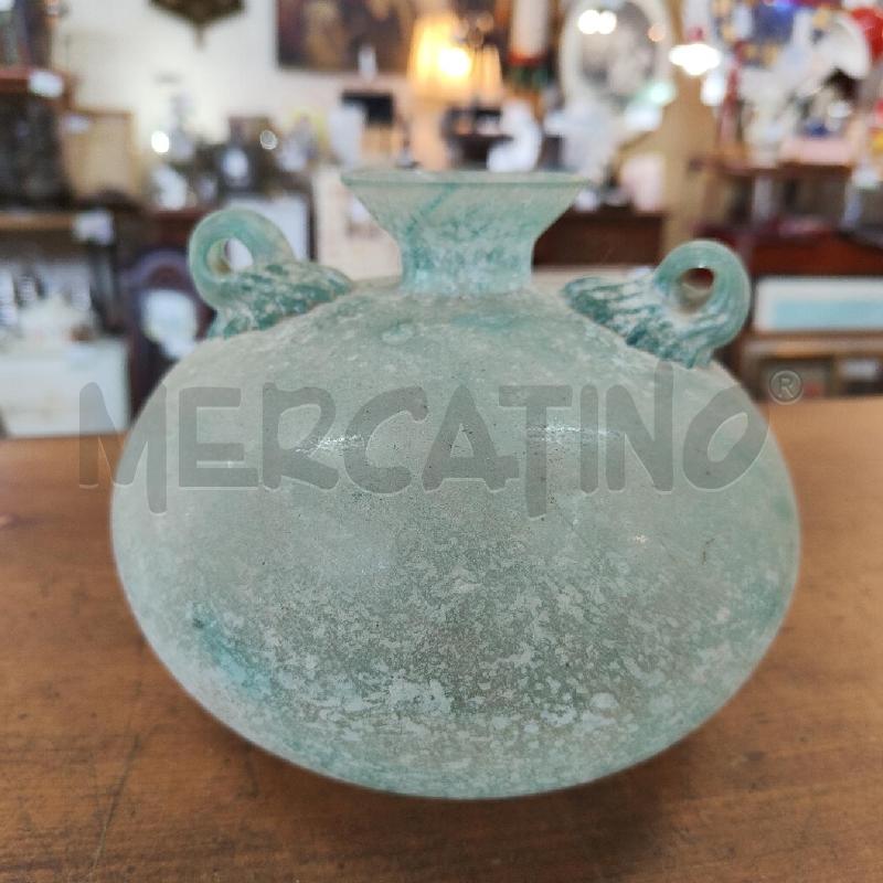 VASO VETRO SCAVO VERDE ACQUA MURANO MID CENTURY | Mercatino dell'Usato Manduria 1