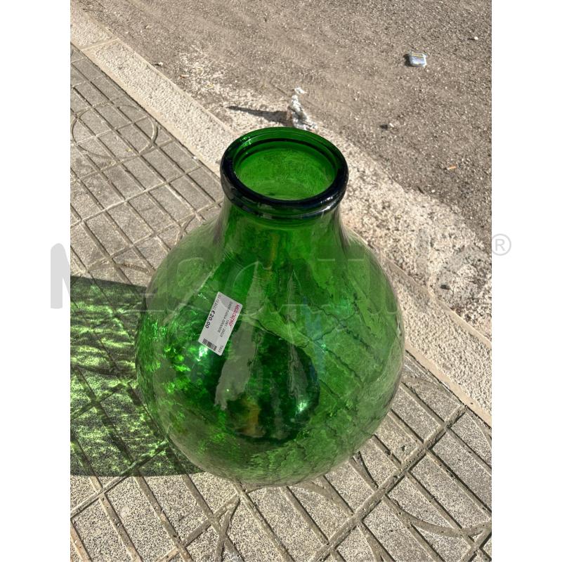 DAMIGIANA DI VETRO verde 5 litri forma bottiglione, vintage, vaso