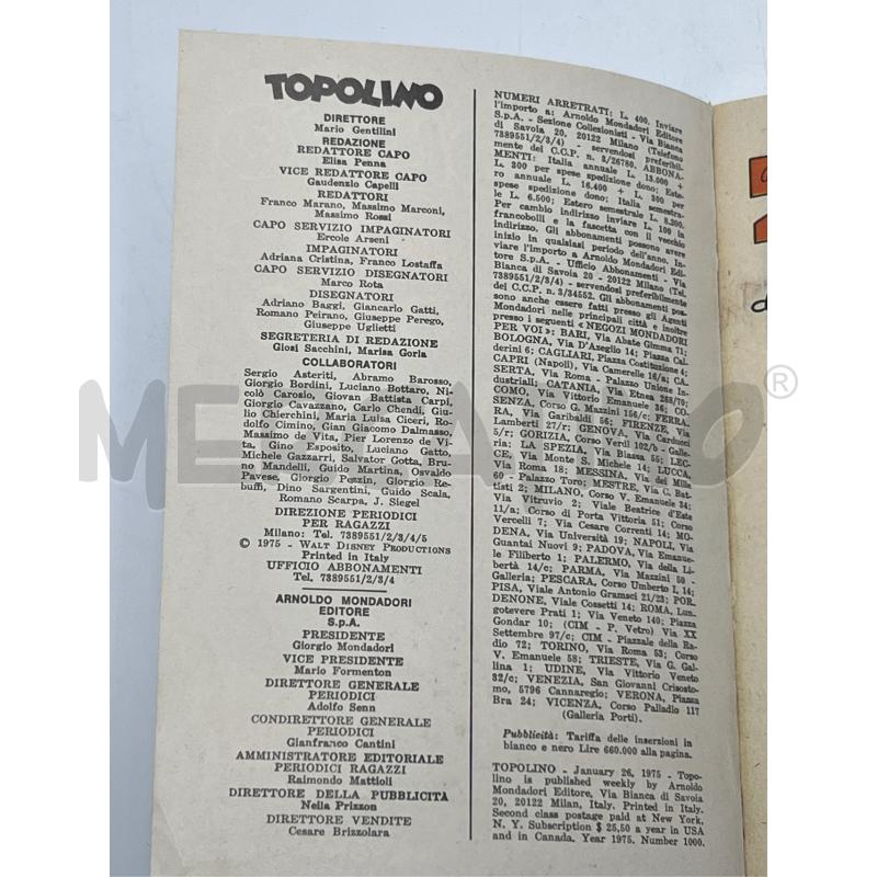 TOPOLINO FUMETTO WALT DISNEY N. 1000 26 GENNAIO 1975 - DA COLLEZIONE | Mercatino dell'Usato Teramo 3