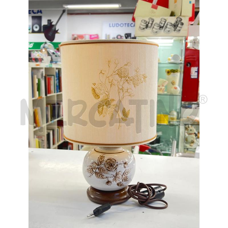 ABAT JOUR CERAMICA DIPINTA FIORE TONI MARRONI BASE LEGNO | Mercatino dell'Usato Teramo 1