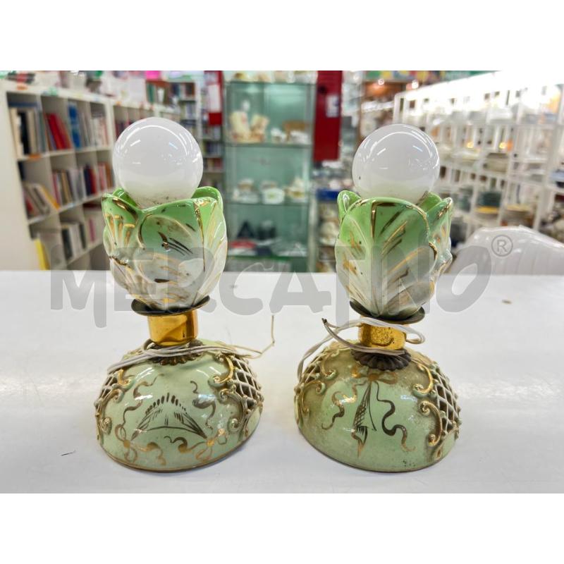 ABAT JOUR COPPIA EPOCA IN CERAMICA VERDE E DORATA DIPINTE TRAFORO | Mercatino dell'Usato Teramo 1