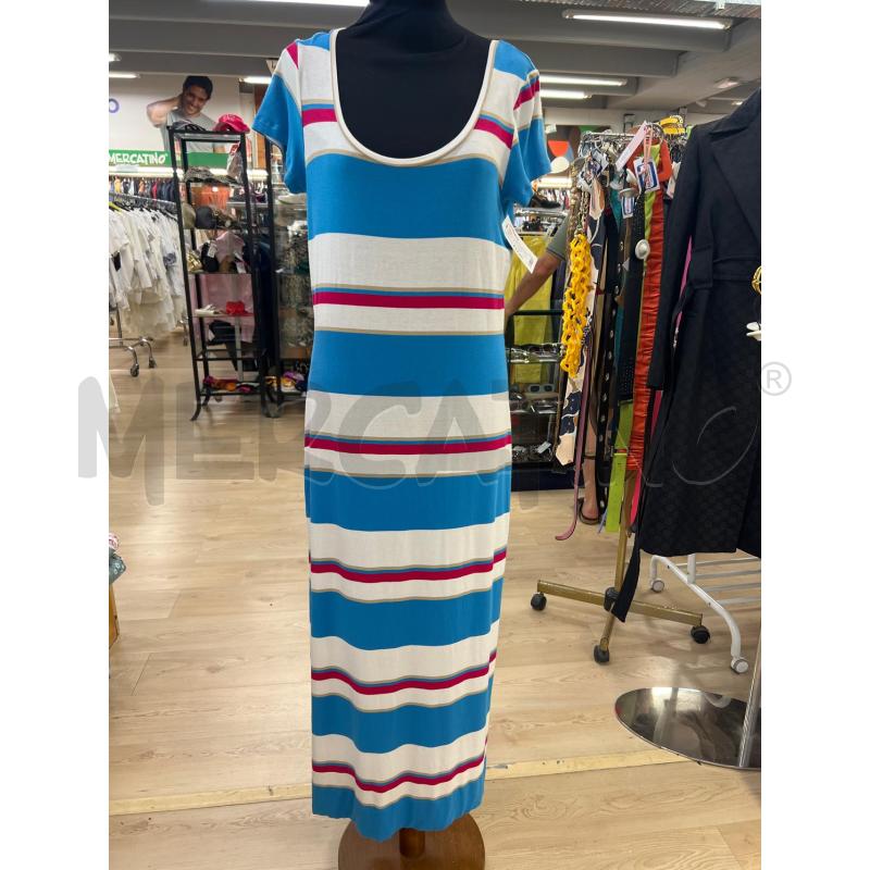 ABITO DONNA TWIN SET FASCE ORIZZONTALI TURCHESE BIANCO FUCSIA MANICA CORTA | Mercatino dell'Usato Teramo 1