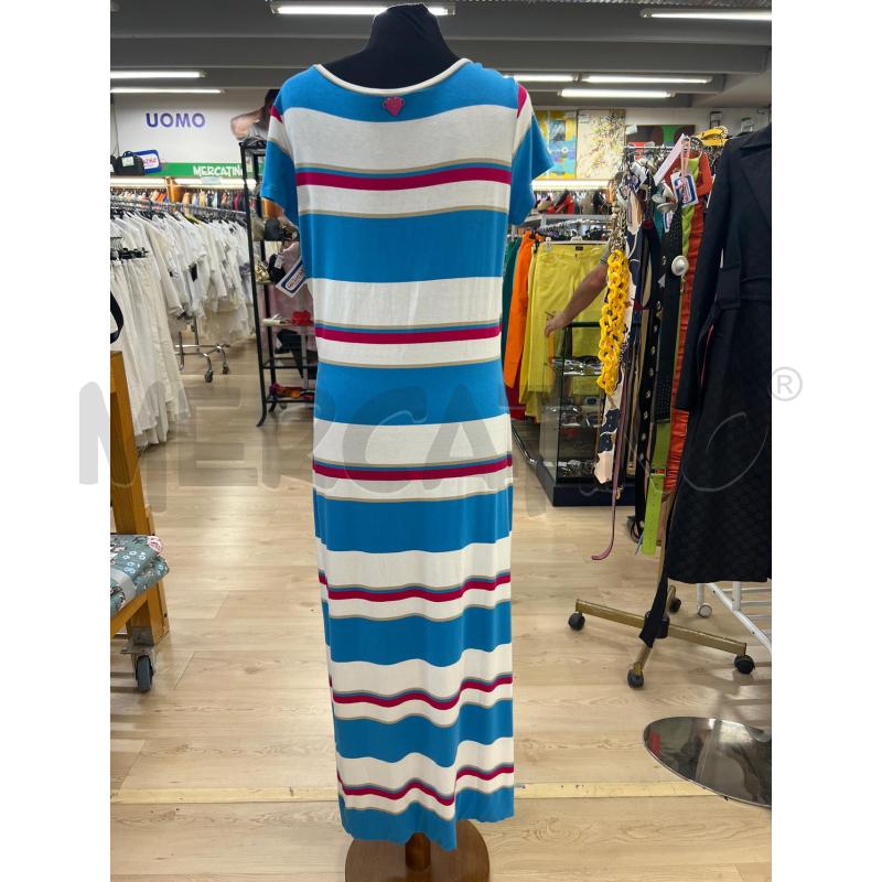 ABITO DONNA TWIN SET FASCE ORIZZONTALI TURCHESE BIANCO FUCSIA MANICA CORTA | Mercatino dell'Usato Teramo 2