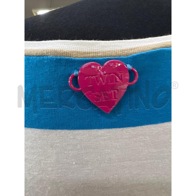 ABITO DONNA TWIN SET FASCE ORIZZONTALI TURCHESE BIANCO FUCSIA MANICA CORTA | Mercatino dell'Usato Teramo 3