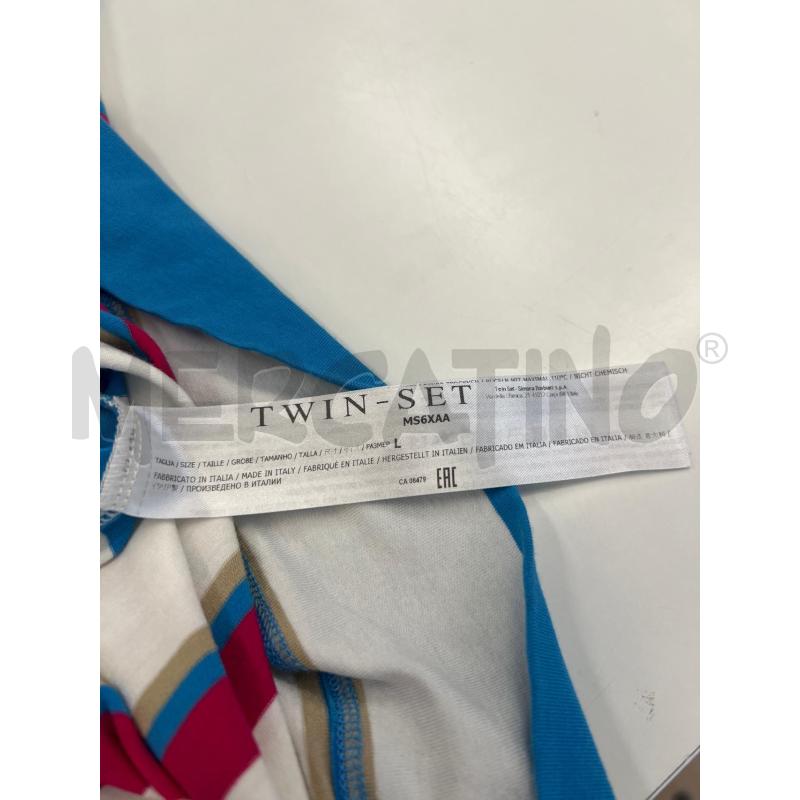 ABITO DONNA TWIN SET FASCE ORIZZONTALI TURCHESE BIANCO FUCSIA MANICA CORTA | Mercatino dell'Usato Teramo 5