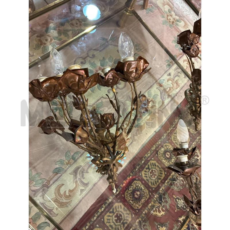 APPLIQUE CON ROSE E FOGLIE OTTONE 5 LUCI IN STILE REGENCY | Mercatino dell'Usato Teramo 1