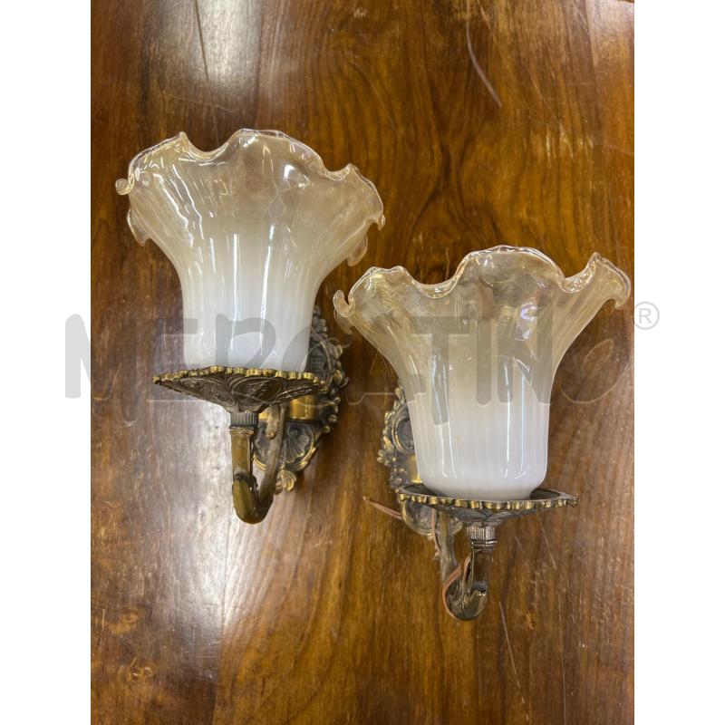 APPLIQUE COPPIA OTTONE EPOCA LAVORATE 1 LUCE IN VETRO SATINATO  | Mercatino dell'Usato Teramo 1